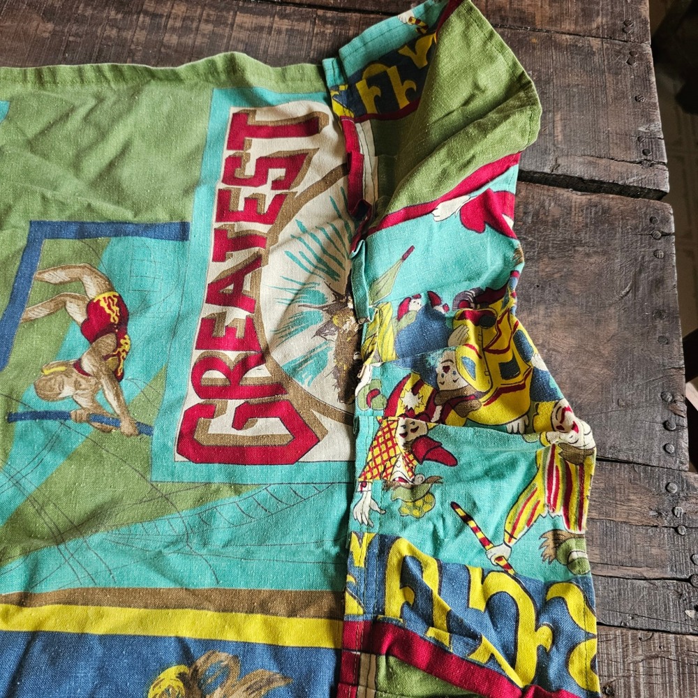 MCM Vintage Circus Valance Curtain Panel Greatest Thrill Clown Elephant Ruffle - Picture 15 of 16